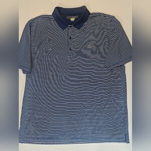 Greg Norman Golf Polo Mens XXL Blue White Stripe‎ Preppy